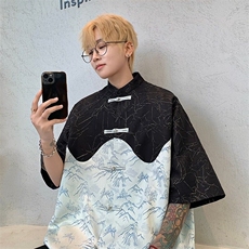 新中式风短袖衬衫男女同款2025夏季提花小众宽松中山装衬衣，男装T恤，星座218-1（原230）