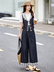 现货牛仔套装女2026夏季新款高级感韩里韩气蕾丝马甲阔腿裤穿搭，女装套装/套裙，艾仟回(原伊仟回)