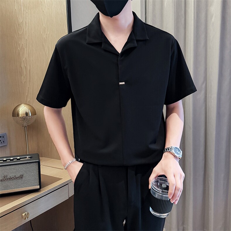 夏男立领纯色衬衫男休闲宽松休闲衬衣小伙A236-82552-P55图片
