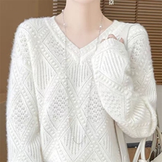 2025新款仙气白色软糯镂空毛衣女打底衫女内搭女装秋冬季针织毛衣，女装针织衫/毛衣，萱芳婷羊绒