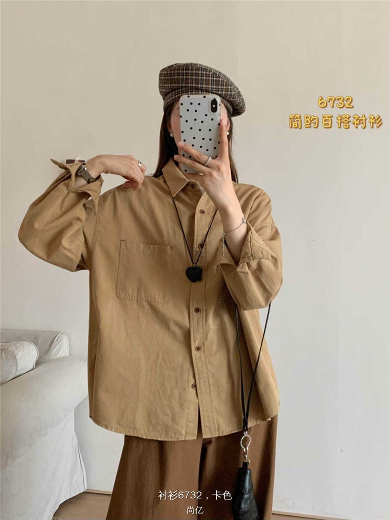 2025年夏季简约百搭衬衣宽松型休闲,女装衬衫,洛丽兰可
