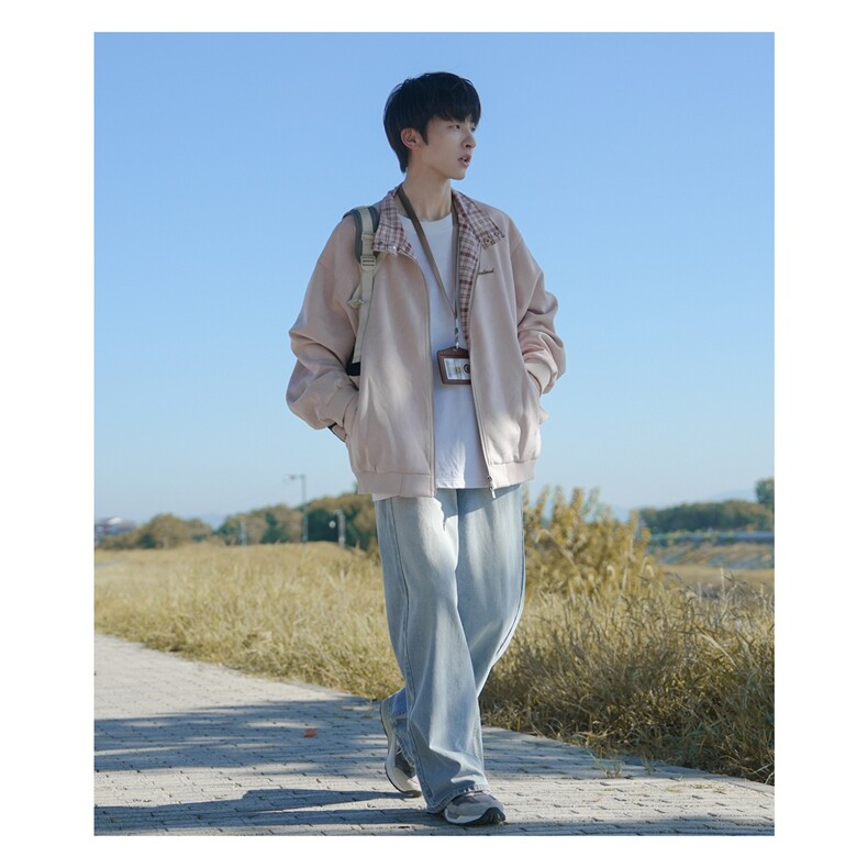 港风秋款男夹克衫格子拼接刺绣休闲外套JK6811P70,男装夹克,星座1013-1