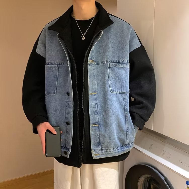 假两件牛仔外套男秋季潮牌设计感拼接港风韩版潮流宽松休闲夹克衫,男装工装外套,星座1210-1
