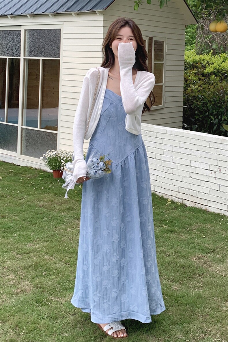 [现货】夏季针织开衫吊带裙套装A809P170K228,女装连衣裙,2C269