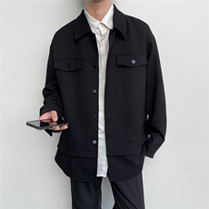 得物品质秋男假两件夹克单排扣宽松外套JW05P62，男装夹克，星座1013-1