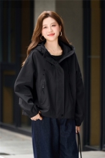 外套女秋季中长款纯色连帽外套，女装短外套，曼沙奕珂