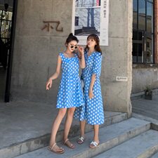 闺蜜装波点连衣裙吊带裙1318A-6637-长裙短裙，女装连衣裙，西子