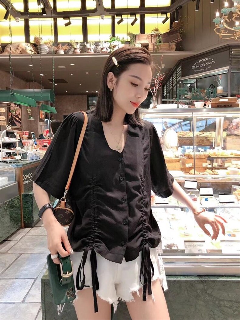 V领双抽绳上衣，一杭主推款，女装，一杭