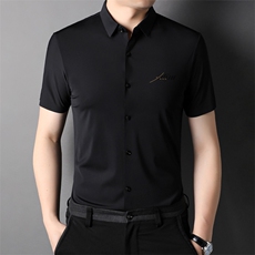 夏季短袖衬衫男2024新款纯色免烫衬衫中年薄款商务休闲上体P55，男装衬衫，钱塘6003A(原)4033A