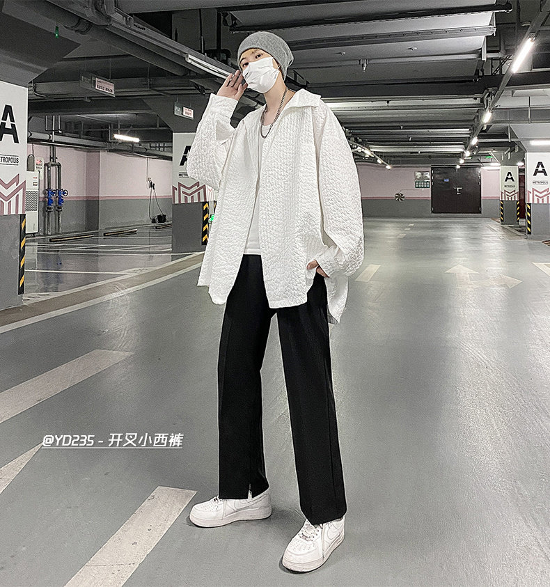 男直筒垂感ins潮牌港风开衩休闲裤西裤K235P40,男装休闲裤,星座1116-2