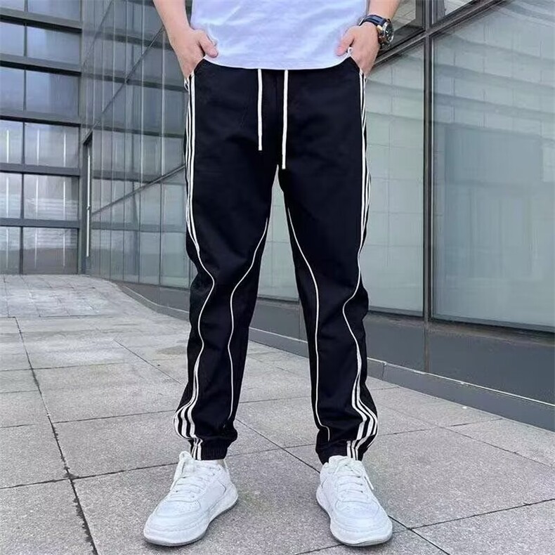 高品质新款春秋男款休闲裤男士束脚弹力条纹拼接潮流MKB24P47,男装休闲裤,星座1013-5