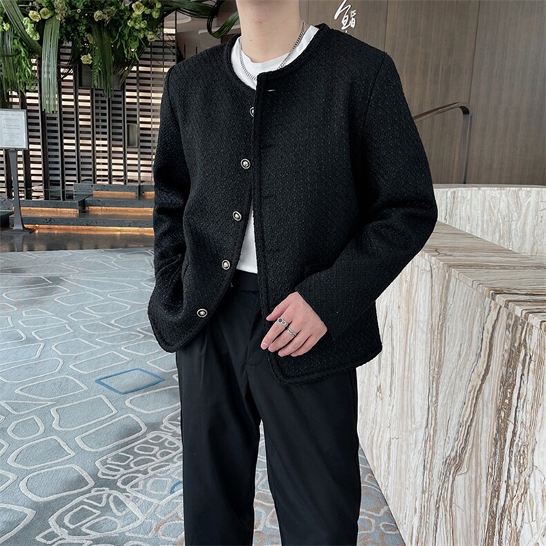 秋冬韩版小香风外套男短款高级感炸街夹克上衣男JK9125-P120控150图片