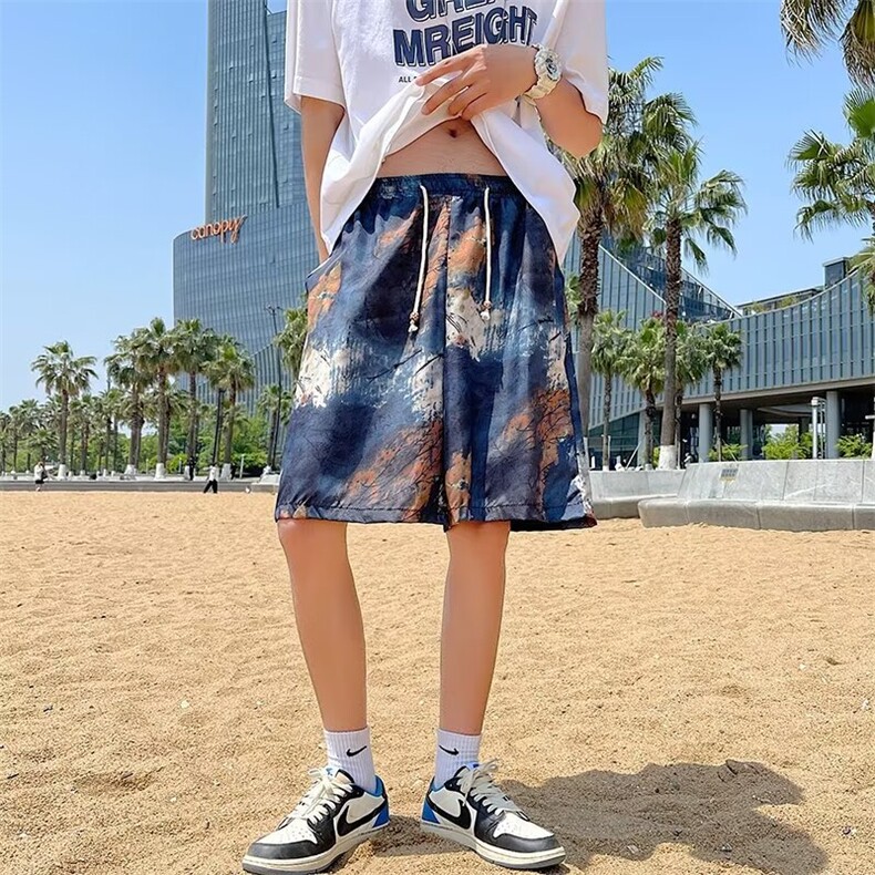 夏季五分裤民族风大花裤衩棉麻沙滩裤透气休闲短裤DK109,男装牛仔裤,星座1116A-1（原606A）