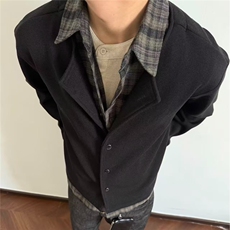 美式复古潮牌假两件拼接衬衫男春秋季高级感cleanfit针织开衫外套，男装衬衫，星座506A