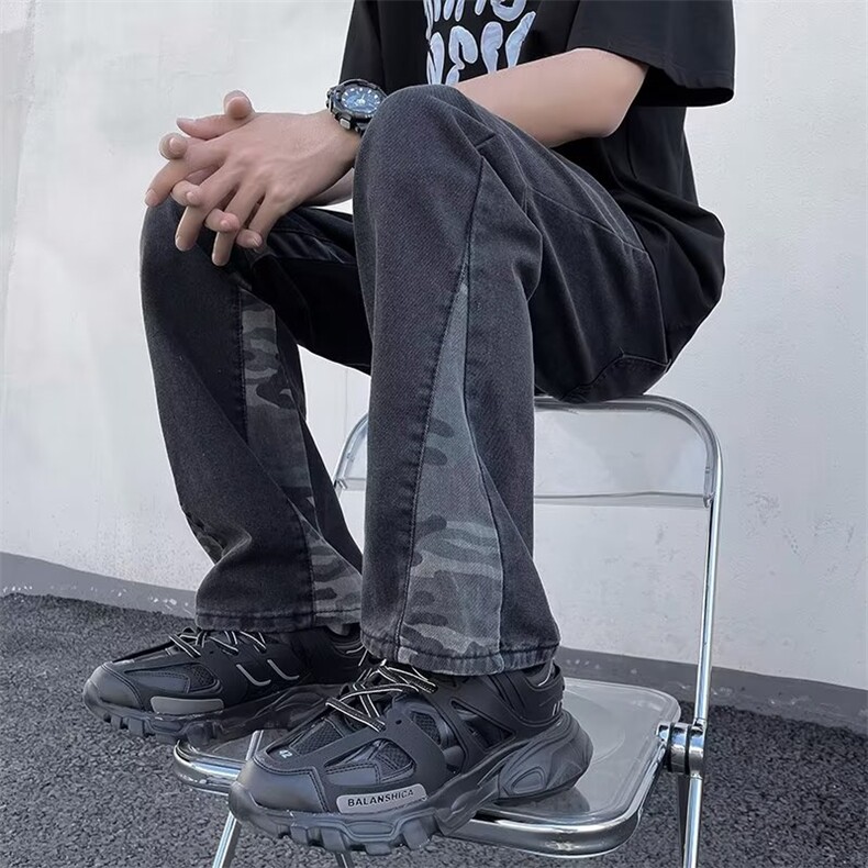 美式vibe裤子高街水洗牛仔裤男设计感小众拉链裤K708P42图片