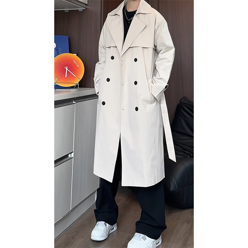 F2068/P80秋装双排扣长款过膝风衣男大码男中长款大衣男上衣，男装风衣，电商A141