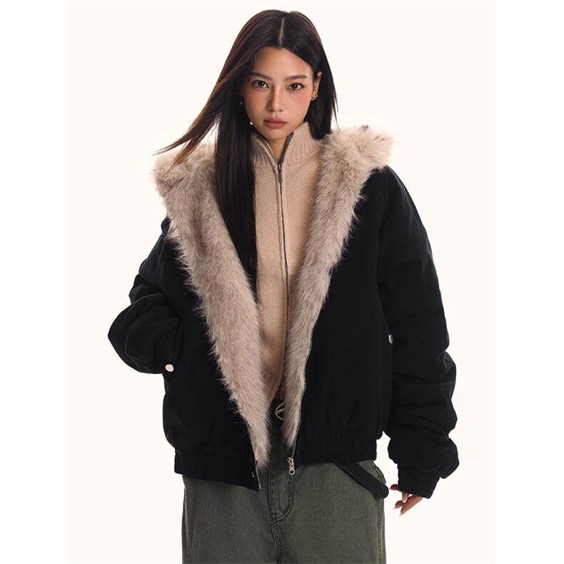 现货高品质美式高街冬季重磅硬挺短款座山雕毛领棉衣男女加厚外套，男装棉衣，电商A486-1