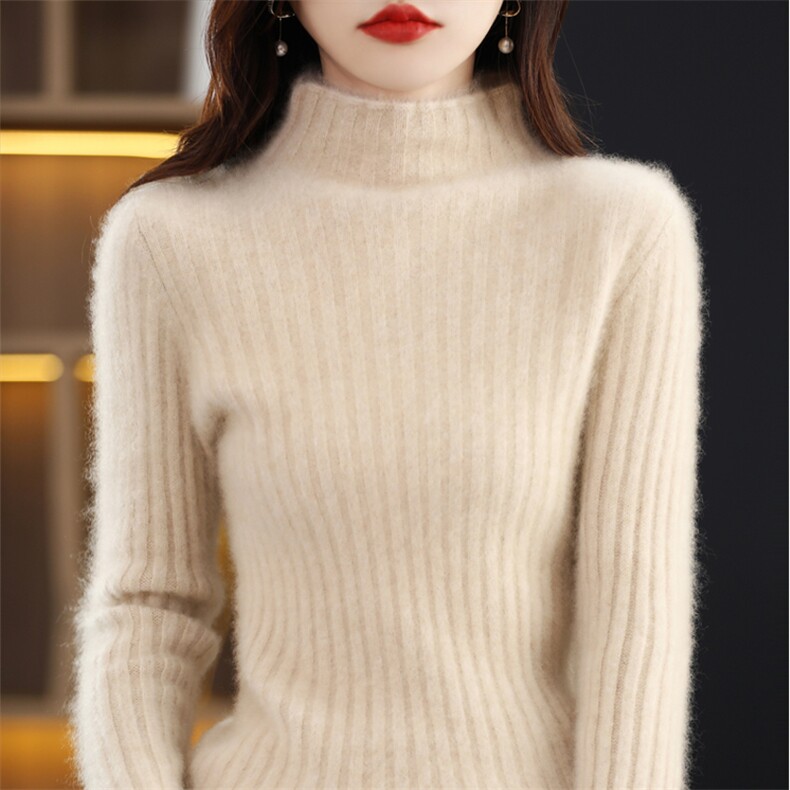 优雅高领衫女修身显瘦百搭气质长袖针织毛衣冬季保暖上衣，女装羊毛衫，琳华羊绒