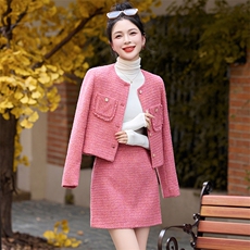 韩城.小香风套装轻熟粉系女裙2025春季轻奢短外套A字短裙洋气s，女装套装/套裙，魅影