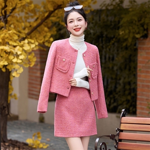 韩城.小香风套装轻熟粉系女裙2025春季轻奢短外套A字短裙洋气s图片