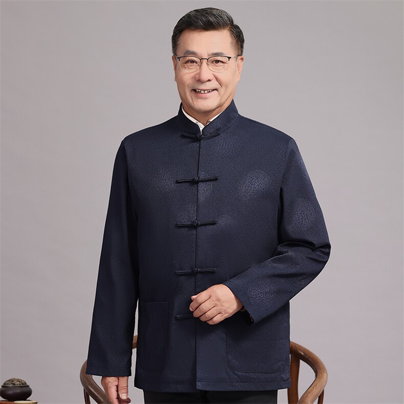 主推春款中老年风唐装外套男中式复古盘扣汉服爷爷过生日外套,男装民族服装,钱塘723