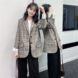 【现货】2021春秋装新款英伦风格子西装 166-XZ03P95控158图片
