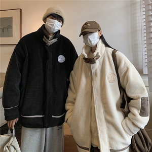 港风情侣装冬装 皮毛一体刺绣羊羔毛棉衣男装厚棉服外套G1037P128图片