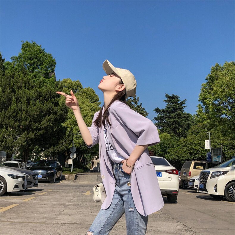 纯色西装秋季2021新款女装中袖腰带修身显瘦外套166-XZ06P85紫色,女装西装,茜茜公主
