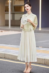 / 新中式天丝套装女夏季新款国风汉服禅意茶服穿搭两件套图片