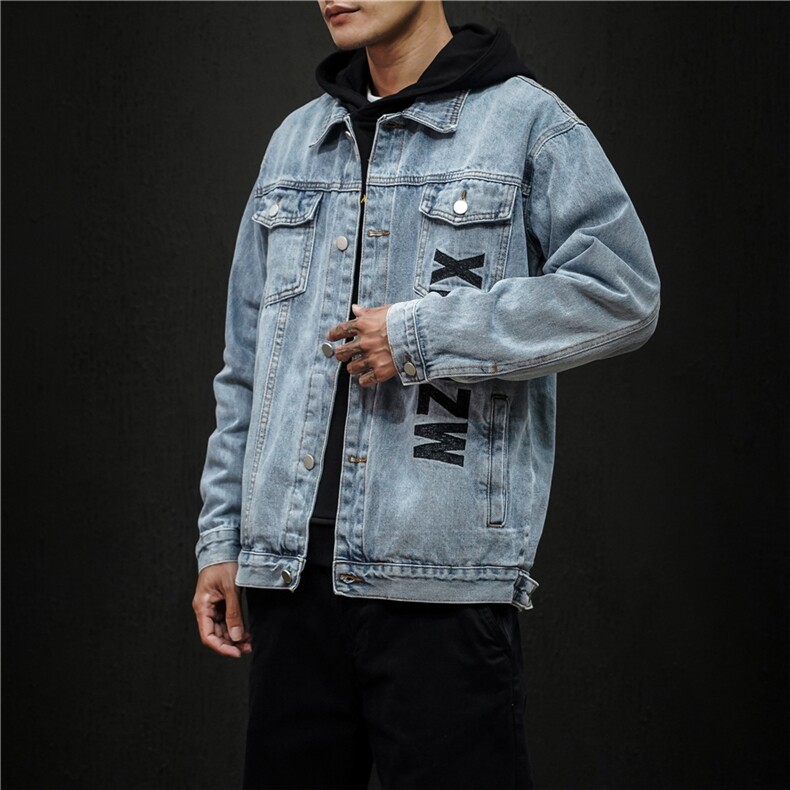 jk821-p85 M-5XL黑墙ins牛仔夹克绣花破洞大码男日系CITYBOY图片
