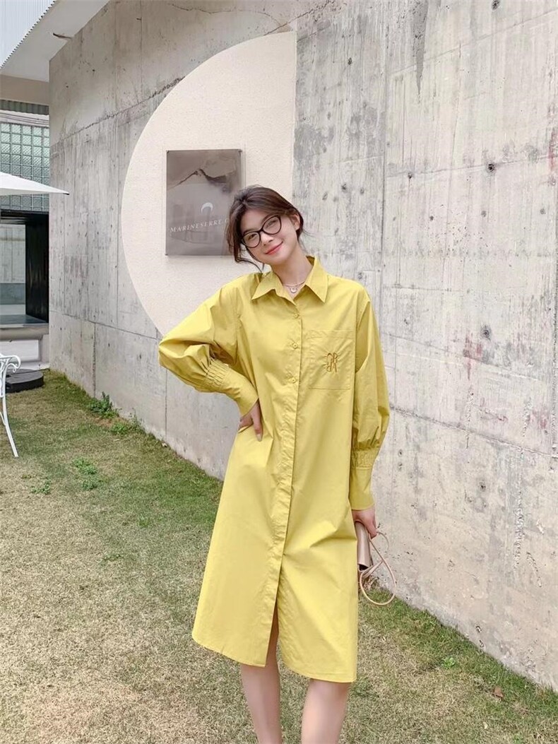现货春夏连衣裙重工刺绣泡泡袖款衬衫式，女装连衣裙，伊奈秀E∩ΛXU(5F)