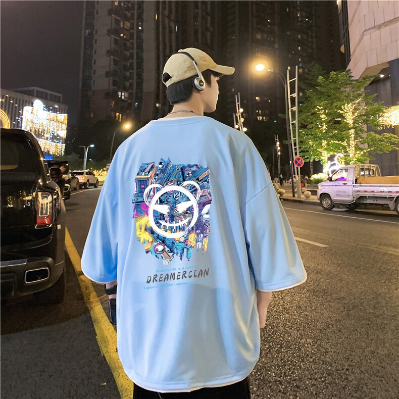 xZ116-T130-p30- M-5XL撞色男潮牌美式情t恤男夏季印花图片