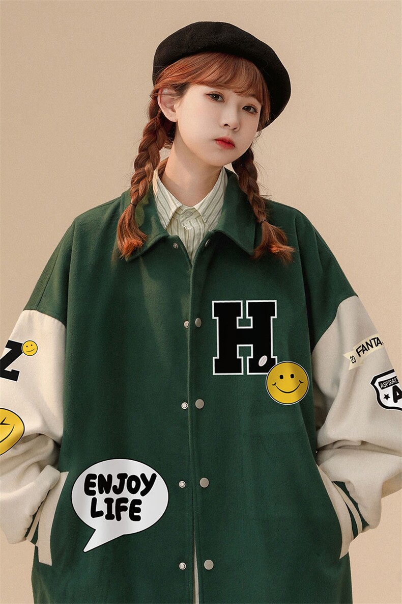 中性风22秋季新款趣味图案印花翻领棒球服夹克G606P85控108,男装夹克,A247A