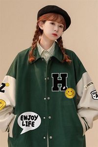 中性风 22秋季新款趣味图案印花翻领棒球服夹克G606P85控108图片