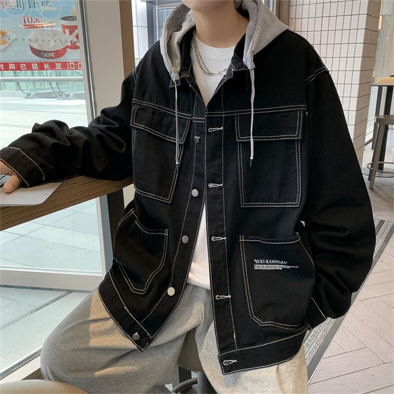 春秋新款港风潮牌ins连帽夹克宽松百搭工装牛仔外套W7712-P70,男装夹克,星座512-3