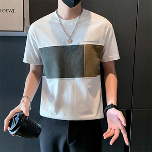 夏季男士短袖T恤潮牌2025新款拼接纯棉半袖体恤 A313-88227-P48图片