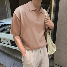 翻领毛线短袖T恤男简约百搭休闲打底五分袖POLO衫Y3327P38，男装Polo衫，星座1116-2