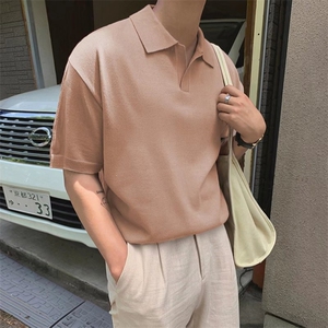 翻领毛线短袖T恤男简约百搭休闲打底五分袖POLO衫Y3327P38图片