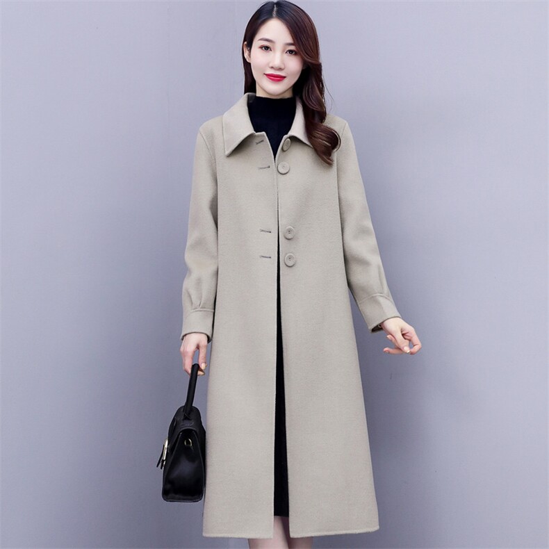 新款时尚气质羊毛嵌银丝新面料双面呢羊绒大衣外套,女装双面呢大衣,媚琳依坊