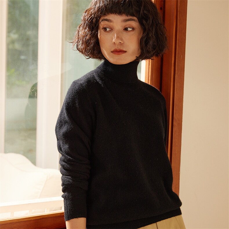 2025年秋季新款十二针平面高反针织羊绒上衣时尚休闲通勤百搭，女装羊绒衫，高粱穗羊绒