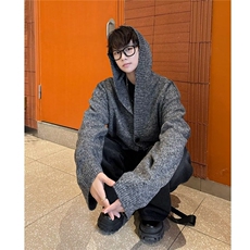 深灰色开衫毛衣男秋冬季美式休闲潮牌宽松慵懒风情侣连帽针织外套，男装针织衫/毛衣，星座601-1