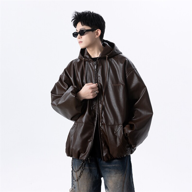 春季新款港风日复古连帽皮衣夹克外套男潮XZ213-JK5000-P88控118,男装夹克,星座213