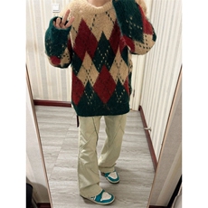 【有货】SDMY01CC-特P55圣诞红费尔岛毛衣男女菱格针织衫外套，男装针织衫/毛衣，星座1007（原301D）