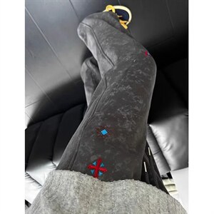 扎染刺绣弯刀卫裤男款秋冬重磅加绒裤子斜切运动休闲长裤 KS454图片