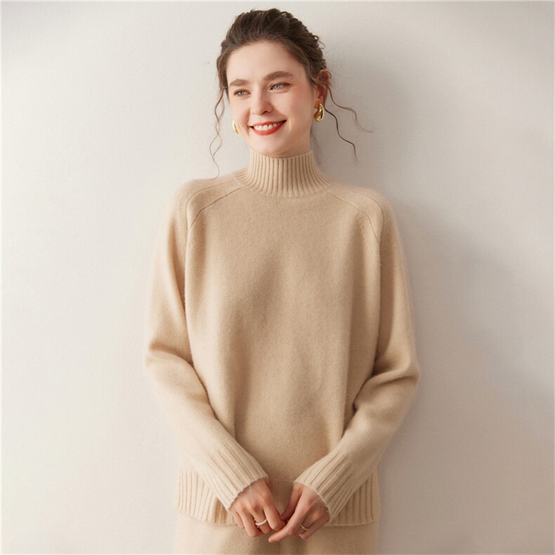 2025年秋季新款百搭7针前短红长半高领，女装羊绒衫，广悦羊绒