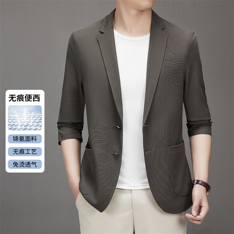 主推新款春夏男士高品质无痕压胶西服中青年轻薄休闲时尚西装外套图片