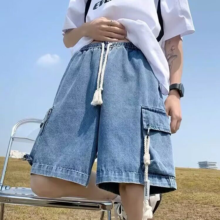 工装牛仔短裤男士夏季薄款潮牌休闲中裤男生宽松大码五分裤子男款图片