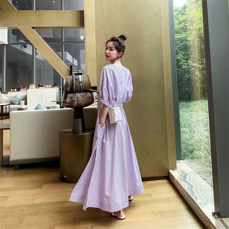 韩系紫色连衣裙女夏2025新款法式收腰显瘦爆款长款长裙流行绝美,女装连衣裙,浙宝225