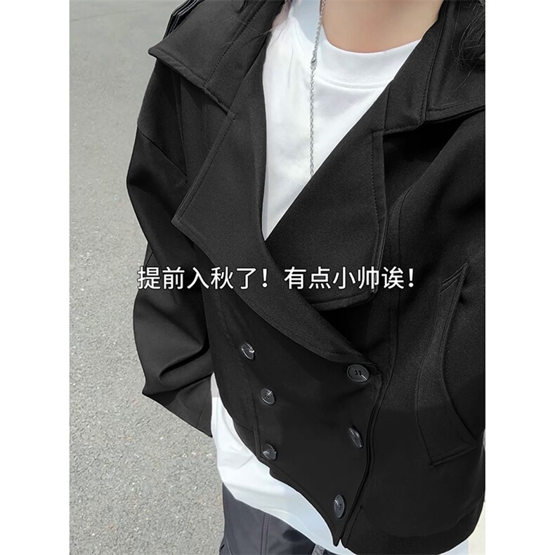 休闲风经典款式男女同款复古上衣简约双排扣翻领时尚外套HY802P80,男装风衣,电商A102B