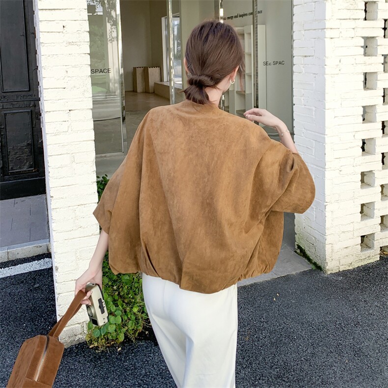 韩版麂皮绒外套女2025秋季新款休闲宽松棒球服夹克时尚百搭上衣,女装短外套,2C170